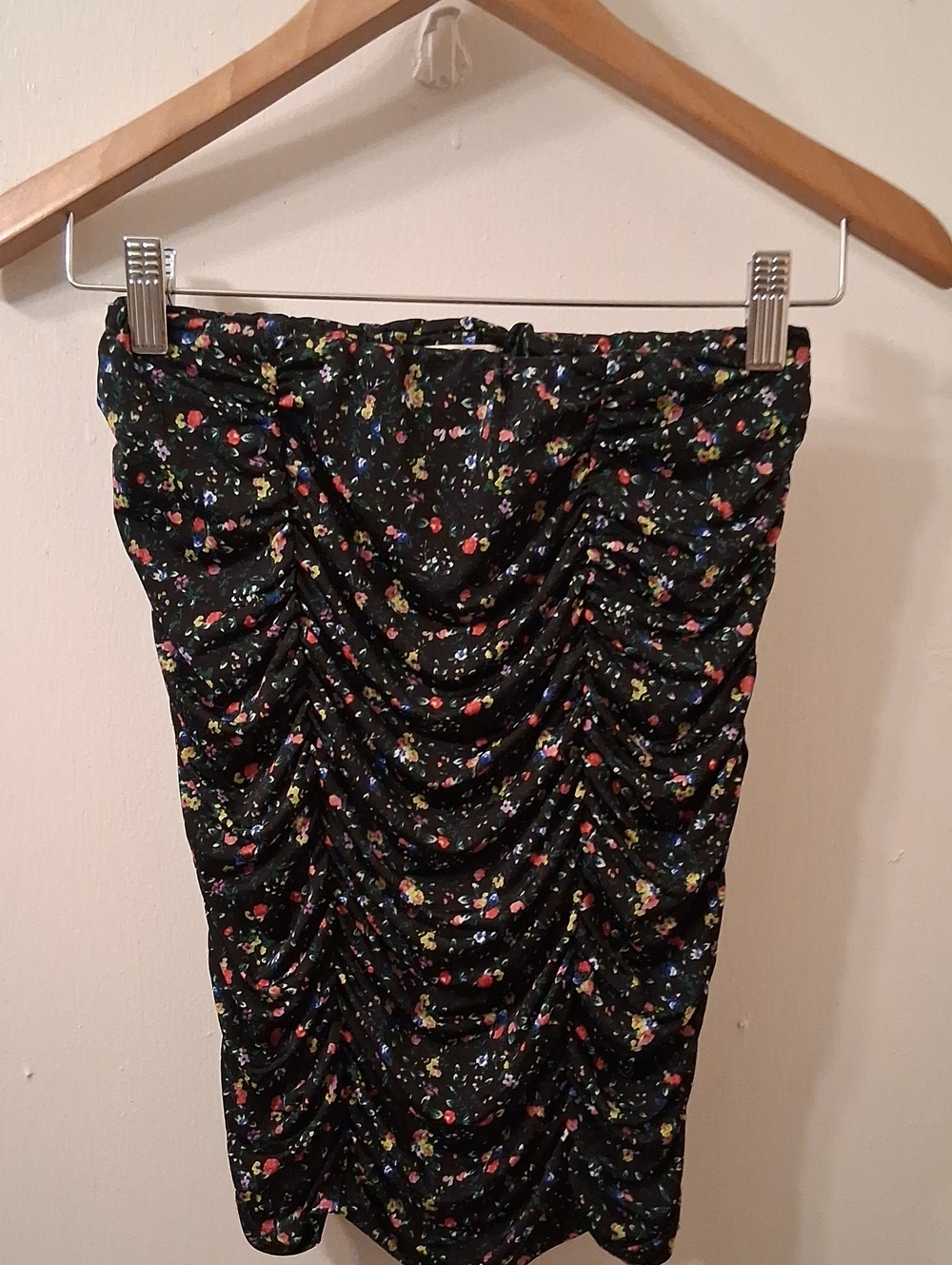 Abound Black Floral Ruched Mini Skirt with Multicolor Blooms